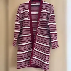 長袖　赤白ボーダー　カーディガン　長め