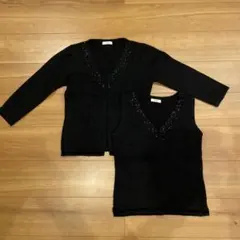 【et vous 】黒 ツインニット　七分袖 ビーズ装飾