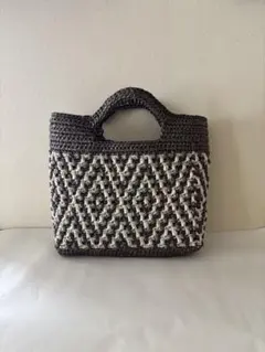 模様編みトートバッグ ブラウン アイボリー