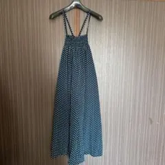 ネイビー ドット柄 ワイドパンツ