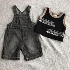 ★SALE★90 BeBe オーバーオール　電車　ベスト　（80cmでも着用可）