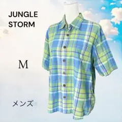 JUNGLE STORM メンズ 半袖シャツ【M】チェック柄　イエロー・グリーンのサムネイル