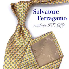 【美品】Salvatore Ferragamo ネクタイ 小紋柄 黄 金 光沢感