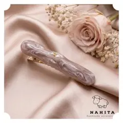 NAHITA ハンドメイド レジン ヘアクリップ ピンクマーブル