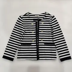 チェリーアン　ボーダーストライプノーカラージャケット金ボタン　ポケット2つ　黒白