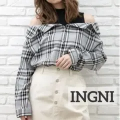 INGNI レイヤードドッキング オフショルダーチェック柄 シャツ 長袖