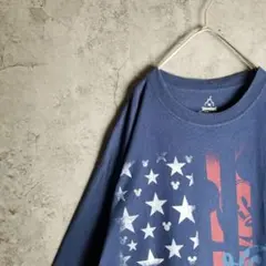 Mickey Mouse　星条旗プリント　ロンT　ネイビー　USA製　XL
