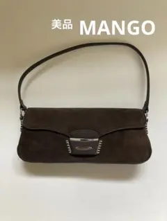 MANGO スエード ハンドバッグ ダークブラウンのサムネイル