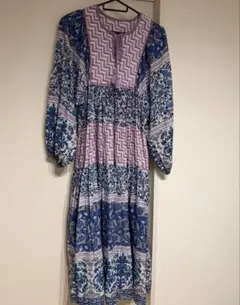 SLOBE IENA インドパネルパターンワンピース ブルー 36 エスニック