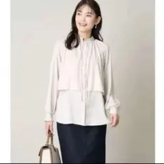 a.v.vアイボリー リボン 長袖ブラウス Mサイズ