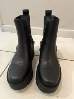 黒 サイドゴアブーツ プラットフォームソール