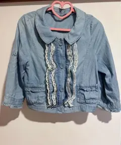 axes femme バックビジューリボン付き フリル デニムジャケット