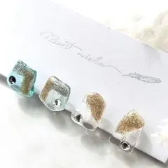 No.52 シーグラス　ノンホールピアス　イヤリング　4点セット