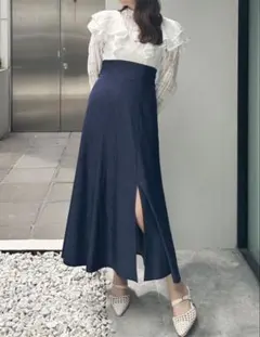 MERCURY DUO フリル付き長袖デニム風ワンピース Mサイズ