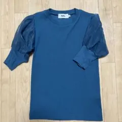 アズールバイマウジー ターコイズブルー シフォンシースルー袖Tシャツ M 秋