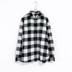 【美品】UNIQLO ◆ブロックチェック◆フランネルシャツ◆モノトーン◆M