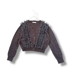 Rose Farm 長袖カーディガン　ニット　ダークグレー　Lサイズ フリル襟