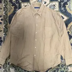 リネンシャツ　90s AMHERST & BROCK 長袖シャツ ベージュ Lのサムネイル