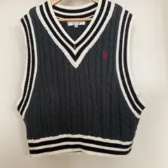 U.S POLOダークグリーンケーブル編み ニットベスト