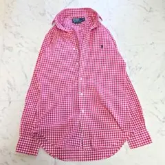 美品♥️ポロバイラルフローレン ピンク×白 ギンガムチェック 長袖シャツ L相当