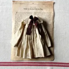 紅茶染めりぼんワンピース　ブライスアウトフィット　ハンドメイド　ネオブライス洋服