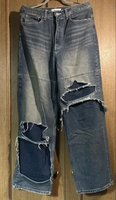 ダメージ加工ワイドフィットデニムパンツ