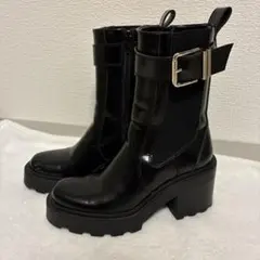 ZARA バックル付きチェルシーハイヒールショートブーツ 35