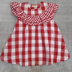 お値下　Moujonjon 赤白ギンガムチェック　フリル　ワンピース 100cm