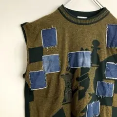 ニットベスト　派手デザイン　オーバーサイズ　XLサイズ　グリーン　緑