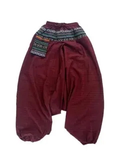 【新品】エスニック サルエルパンツ ポケット ストライプ織り ユニセックス