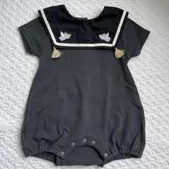 [美品]セーラー襟刺繍　半袖ロンパース 70㎝