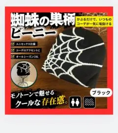 蜘蛛の巣　黒柄白 ビーニー ニット帽 ユニセックス