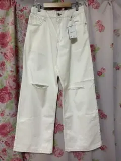 （L）新品未使用 ダメージストレートジーンズ ホワイト