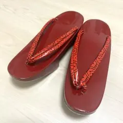 着物浴衣草履 赤 幾何学模様 鼻緒 和装履物厚底赤レッド和装小物22.5cm23