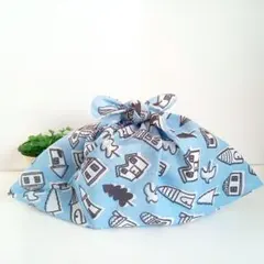 あずま袋◆手拭い◆エコバック◆コンビニバック◆ハンドメイド【北欧街かど柄・水色】