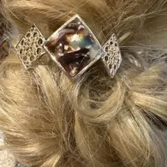 特価一点物★⭐︎ヘアゴム559B高級アセテート素材マーブル柄菱形三連の合金ヘアゴム