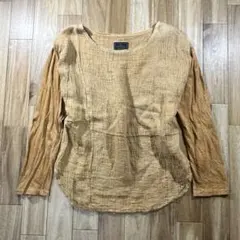 GYPSY&SONS 切替デザイン 長袖 カットソー フェード 麻調 ナチュラルのサムネイル