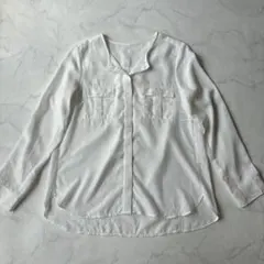 コムサイズム ノーカラーシャツ シアー ブラウス ホワイト 9号 上品 綺麗めのサムネイル