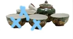 茶器セット 緑色の山水画風