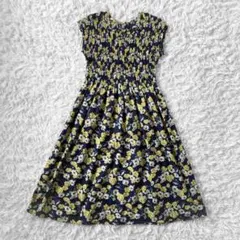 花柄 ノースリーブ プリーツ ワンピース M L 総柄 ティアード