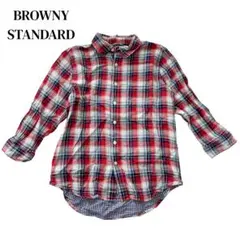 BROWNY STANDARD チェック柄　シャツ　七分丈　赤　レッド　 S