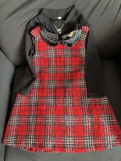 赤と黒のチェック柄ワンピース110cm