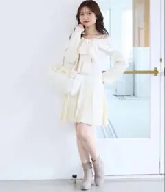 MAJESTIC LEGON フロントビッグリボンニットミニワンピ アイボリー