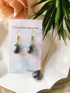 NO.91 ピアス　イヤリング　ネックレス　２点セット　手染めビーズチャーム