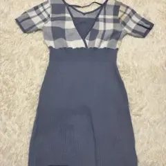 グレー系 チェック柄 半袖ミニワンピース
