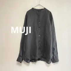 ムジ　MUJI リネン100%シャツ　チャコールグレー　L レディースのサムネイル