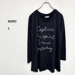 IGNIO ロゴプリント Aライン チュニック 長袖 ブラック L e539のサムネイル