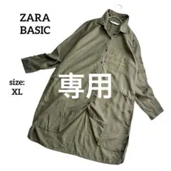 ザラベーシック ZARA BASIC 長袖 シャツワンピース ロング丈 カーキ