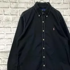 ラルフローレン長袖シャツ！ブラックM ロゴ刺繍 0313
