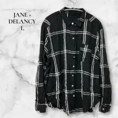 値引き◎JANE + DELANCY【L】長袖シャツ チェック 白黒 モノトーン